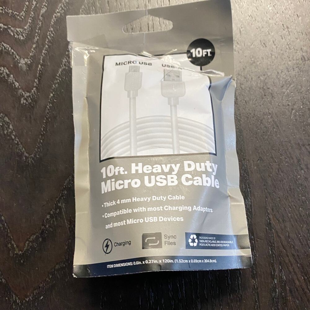 New 10 Ft 10 Foot Heavy Duty Micro USB USB-A Cable